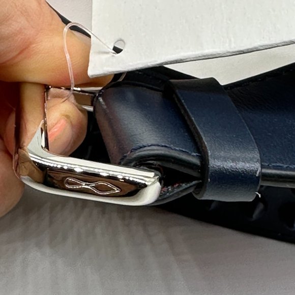 Christian Louboutin LOUBI Logo Spike Studded Leather Belt Navy Blue - Picture 5 of 10